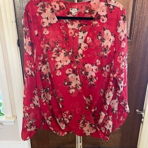 Kut from the Kloth Red Floral Wrap Blouse 2X